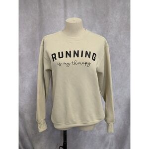 Outlash Wear Womens Crewneck Sweatshirt Tan Beige Graphic Pullover Fleece Small